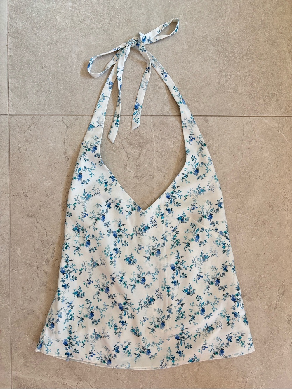Simon’s White Floral Halter Top with Blue Blossoms